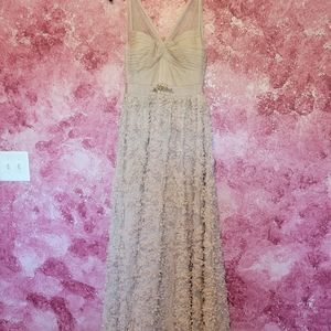 Adrianna Papell Embellished Floral Applique Illusion Gown US 4